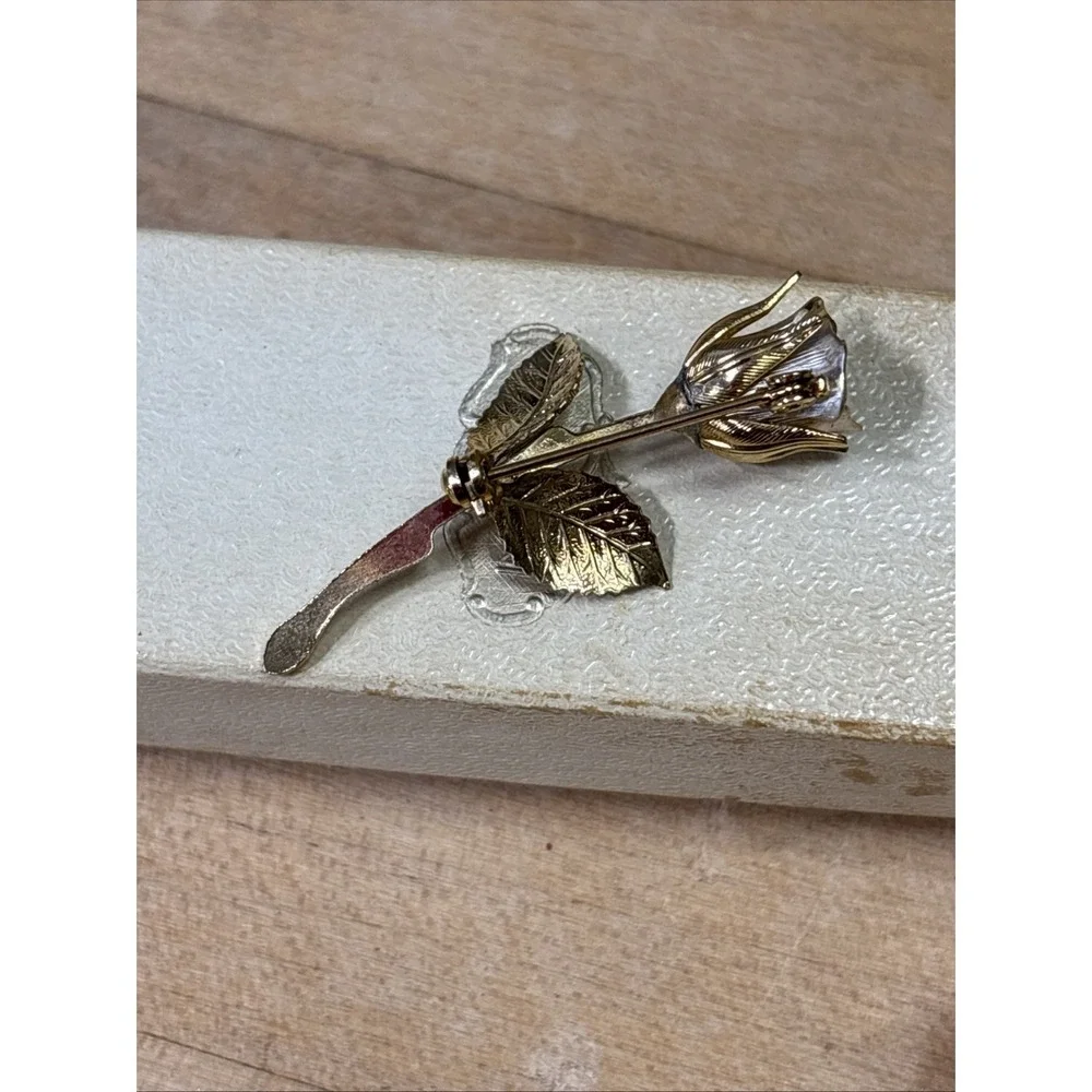 Vintage Giovanni Gold & Silver Plated Rose Brooch Pin w/ Original Box 1960s
